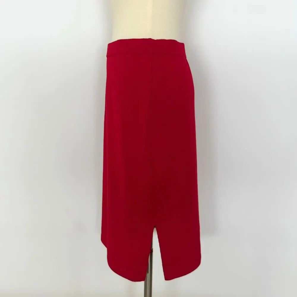 St. John Collection Pencil Skirt Santana Knit Red Knee-Length with Side Slit 10